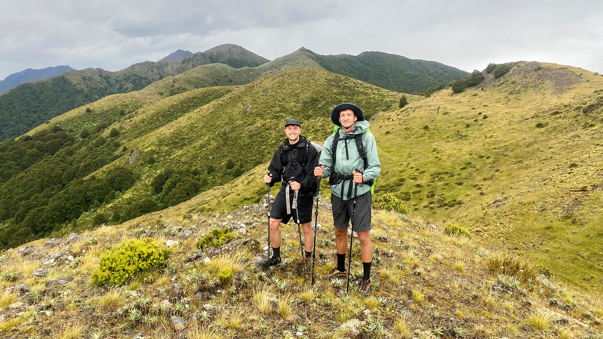 Cam and Charlie on their hike in New Zealand.